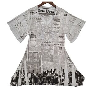 Cover Charge Womens MEDIUM New York Times Paper Articles Studded Art Shirt Dress